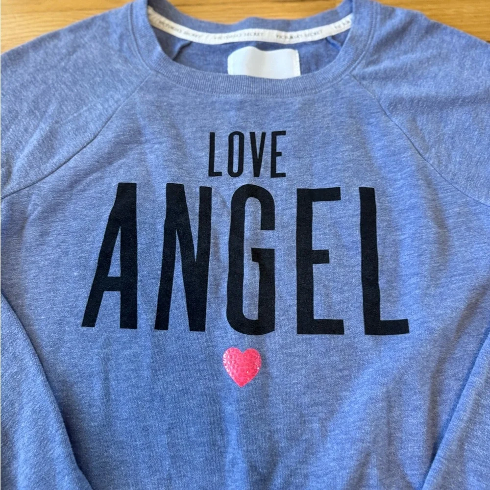Victoria Secret Y2K Love Angel Heart Graphic Blue Crew Neck Sweatshirt Size S - Picture 4 of 9